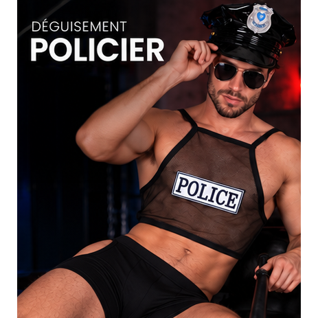 déguisement policier coquin homme — top, short & casquette