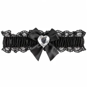Jarretière dentelle noire femme avec cœur argent