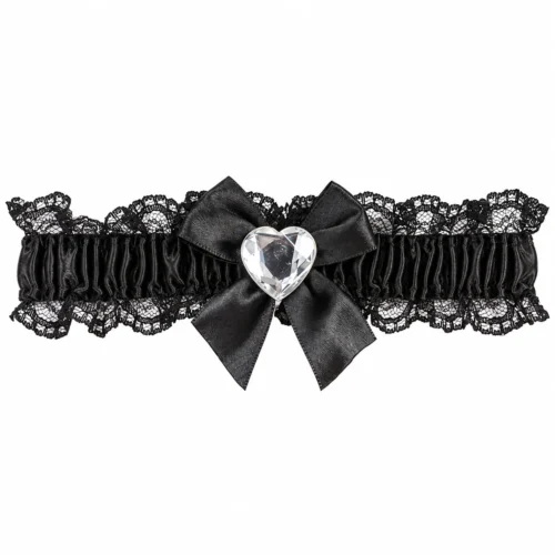 jarretière dentelle noire femme avec cœur argent