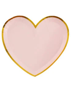 10 Assiettes cœur roses et dorées en carton – 22,5 × 20 cm