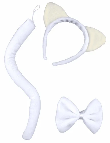 Oreilles, nœud papillon et queue du kit chat blanc adulte.