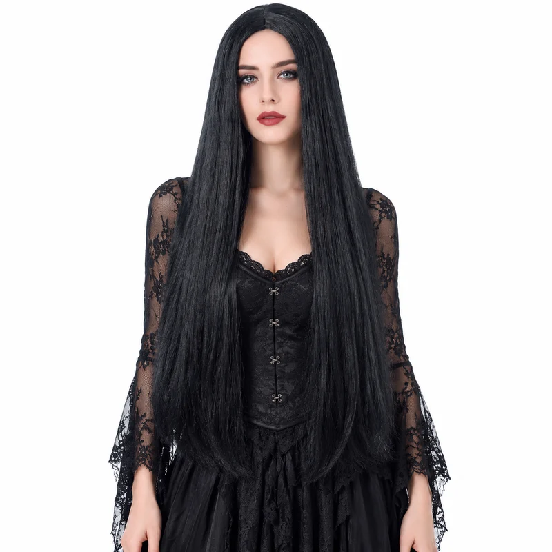 Perruque très longue noire femme 75 cm